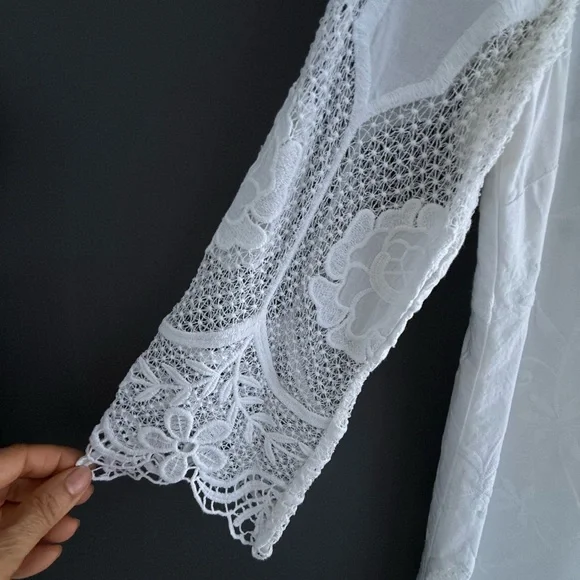 Ann Taylor White Lace Dress size Small Boho Tunic Mini Cotton Embroidered - Picture 6 of 16
